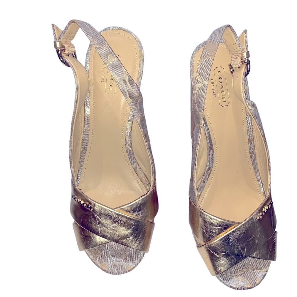 Coach - Jessy gold and cork wedges Slingback style, size 9 - Picture 6 of 14